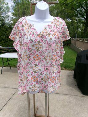NWT PALM RIO IVORY FLORAL PRINT TOP XL